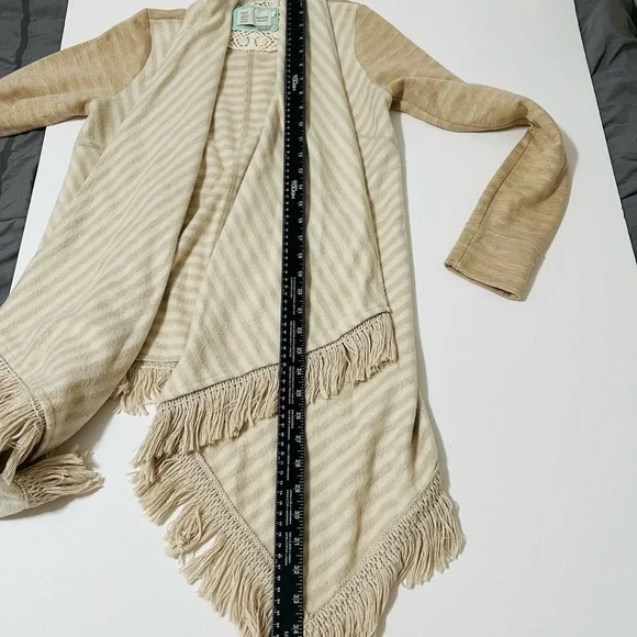 Saturday Sunday Taupe & Cream Cardigan with Fringe Size XS - Picture 8 of 8